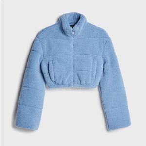 Bershka Cropped Faux Shearling Puffer Jacket